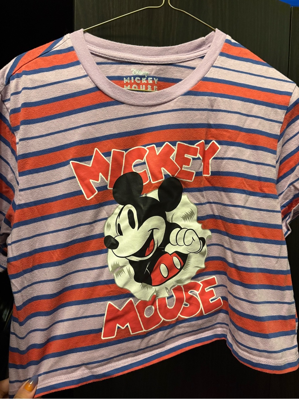 Disney Mickey Mouse Striped Crop Tee - Lavender, Red & Blue